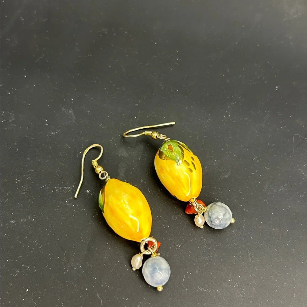 Hand-Painted Sicilian Lemon Ceramic Dangle Earrings